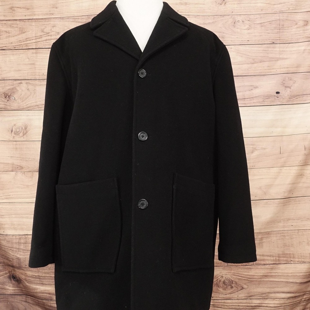 Pronto Uomo Coat Mens XL Black Wool Cashmere Overcoat Single Breasted Lined